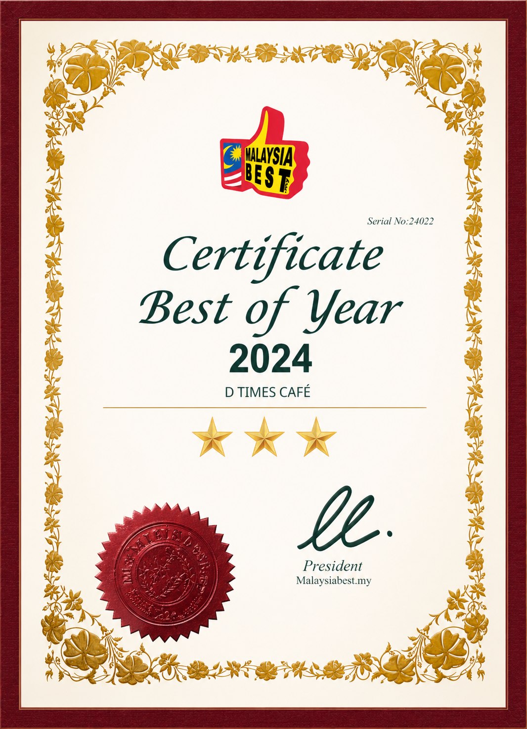 Malaysia Best 2024 Certificate - Best of Year Award