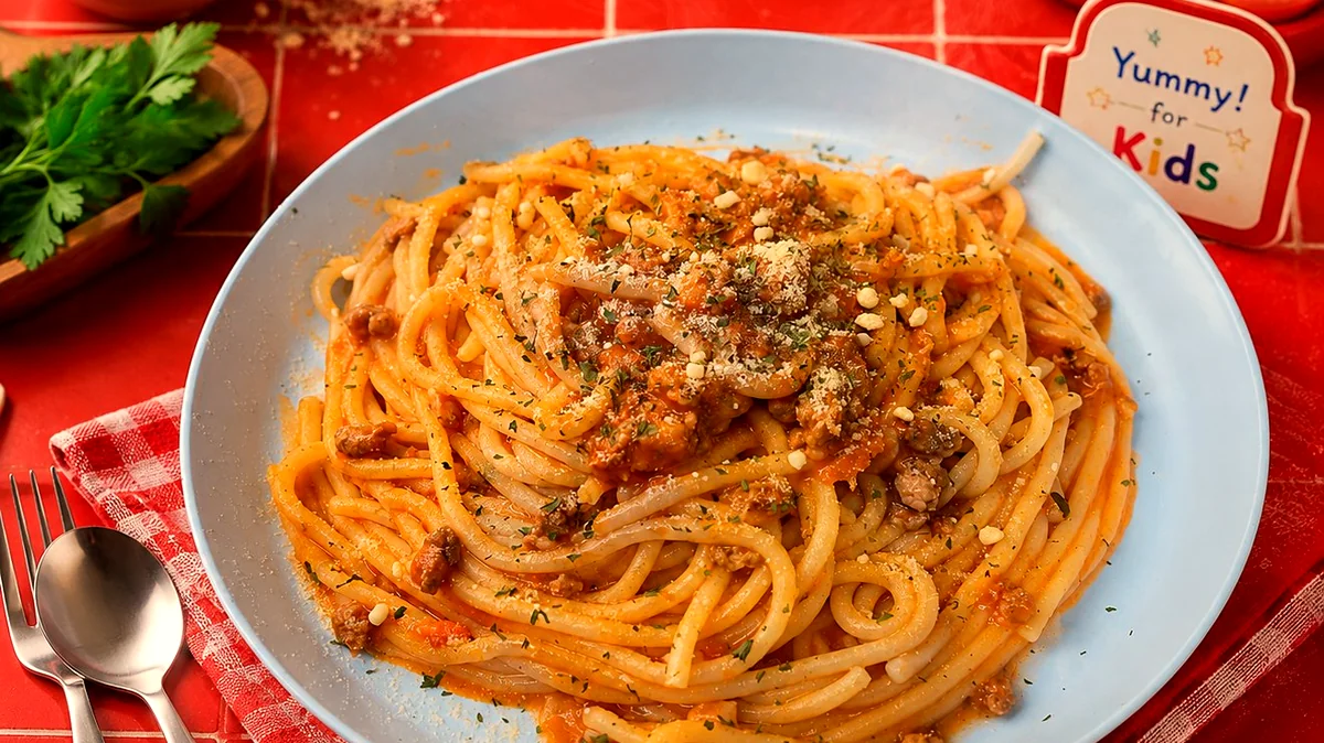 Kids spaghetti bolognese at D Times Cafe Ipoh — RM8.80 including a free drink